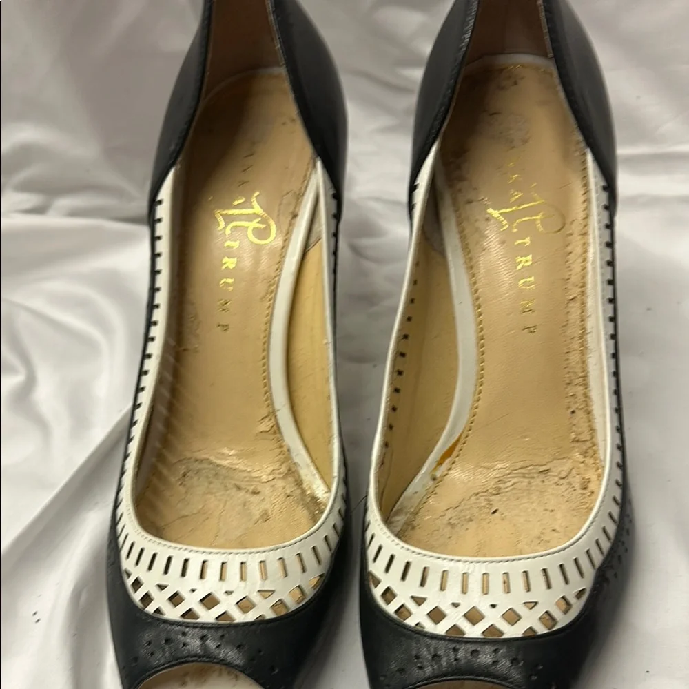 Ivanka Trump Black and White Peep-Toe Heels